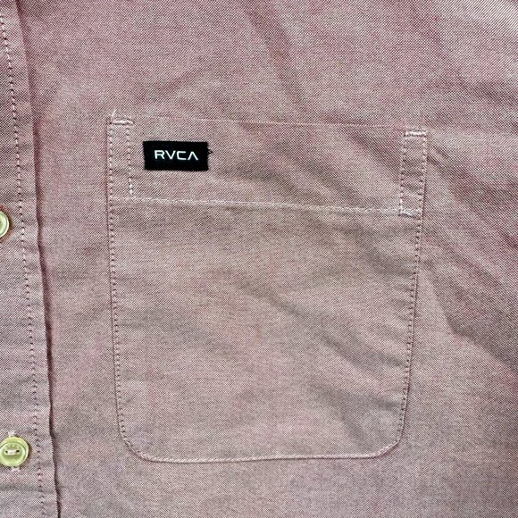 RVCA Men's Casual Button Up Shirt Pink Short Sleeve Slim Fit Size Medium M - Picture 2 of 8